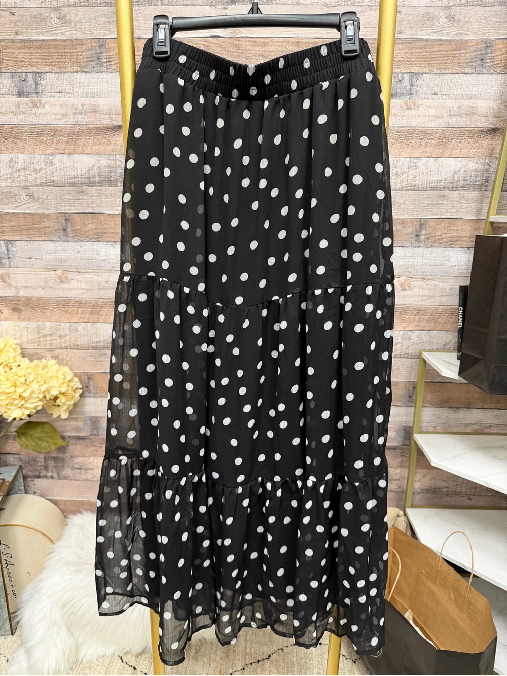 Tamara H Black & White Polka Dot Maxi Skirt